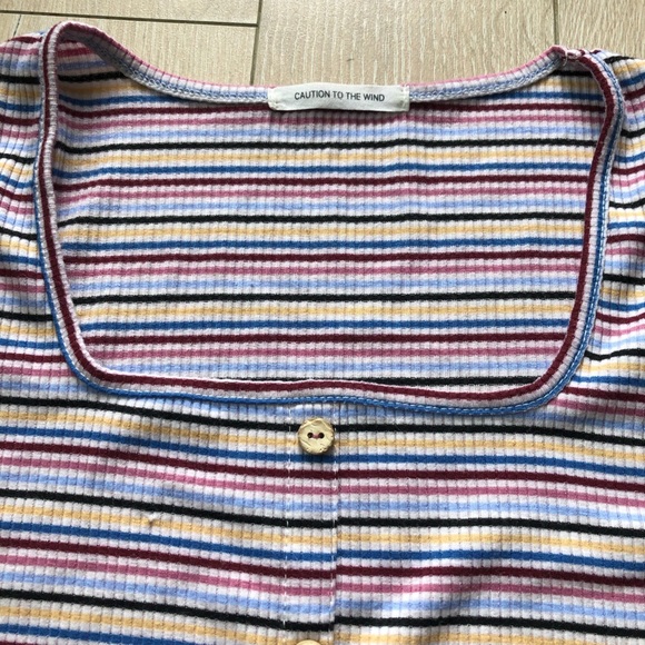 Caution to the Wind Square Neck Striped Multicolor Button Tank Top Size M - Picture 4 of 9